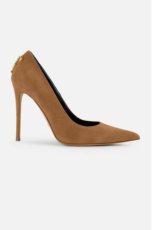 Suede pump with logo detail