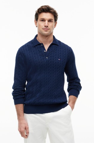 Cable Knit Cotton Polo Jumper
