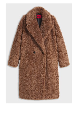 Oversized-fit teddy coat with double-breasted closure