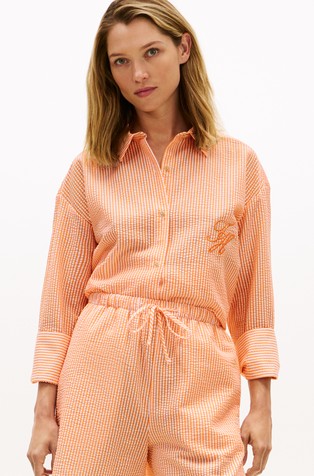 Seersucker Longline Cover-Up Striped Shirt