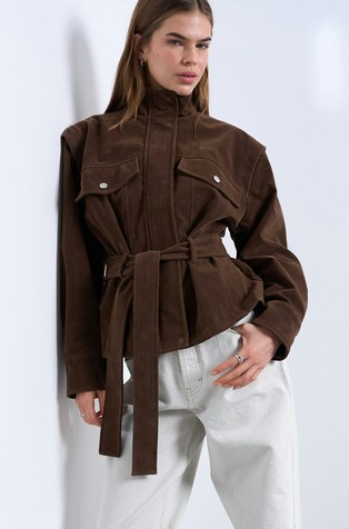 TSHARPER faux-suede jacket with belt