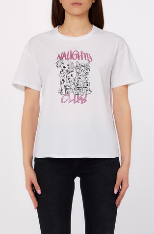 T-shirt with print and rhinestones