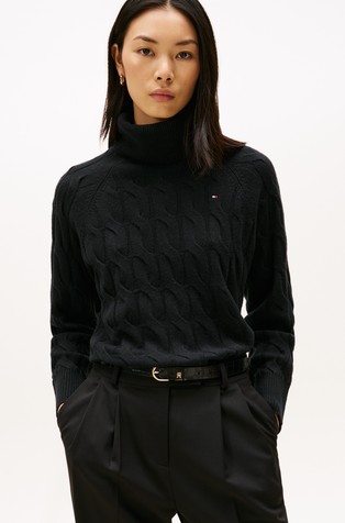 Relaxed fit pleten vuneni pulover s visokim ovratnikom