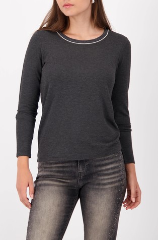 Majica dugih rukava s pletenim ovratnikom