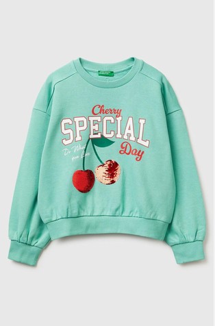 Cotton sweatshirt with print and sequins