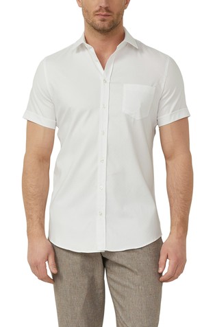 Tailored fit structured short-sleeved shirt made from stretch cotton