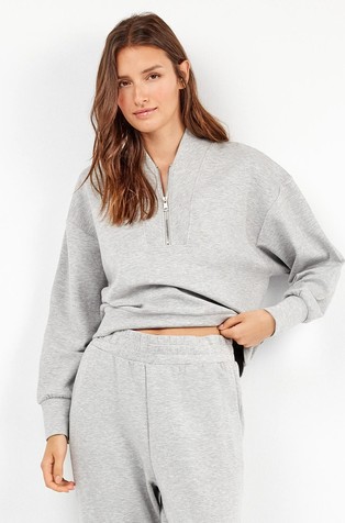 Viscose-blend sweatshirt with half-zipper