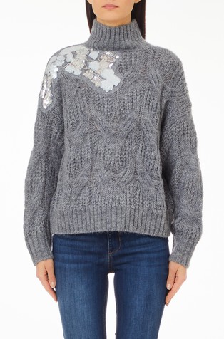 Pleten pulover s našivenim šljokicama