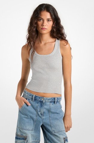 Ribbed Viscose Blend Cropped Tank Top