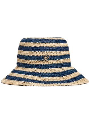 Logo Striped Raffia Bucket Hat