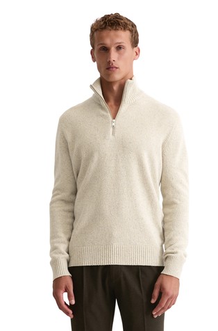 Regular fit pleten pulover s djelomičnim kopčanjem i meliranim uzorkom