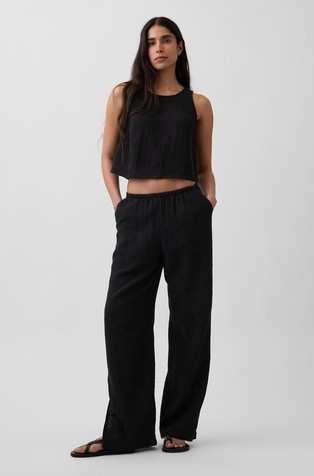 Cotton Gauze Easy Split-Hem Pants