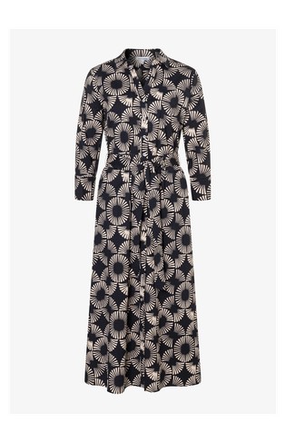 Patterned shirt dress with tie belt