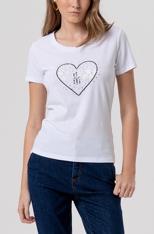 Slim fit majica s otiskom i ukrasnim kamenčićima