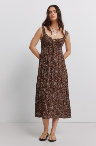 Patterned midi viscose dress