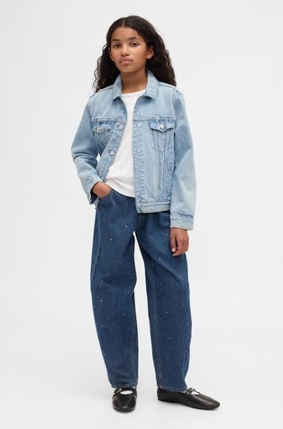 Barrel jeans hlače s ukrasnim kamenčićima za djevojčice