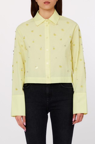 Cropped shirt with rhinestoned appliqué