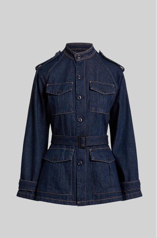 Denim jakna s remenom i džepovima