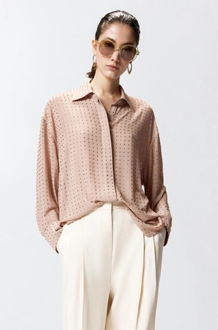 Rhinestoned georgette shirt