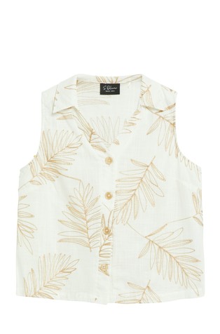Sleeveless blouse with shiny embroidery