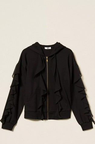 Pulover s kapuljačom i volanima od žoržeta