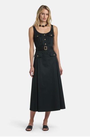 Sleeveless midi dress in cotton poplin