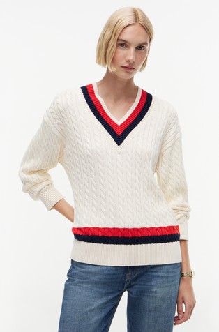 Cable Knit Relaxed V-Neck Jumper
