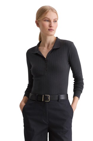 Rebrasta polo majica dugih rukava od mješavine pamuka