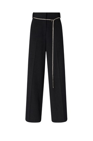 Široke hlače s remenom s ukrasnim kamenčićima