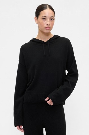 Ženski pleten pulover od mješavine pamuka s kapuljačom