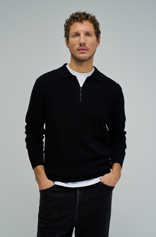 Pleten polo pulover s djelomičnim patentnim zatvaračem