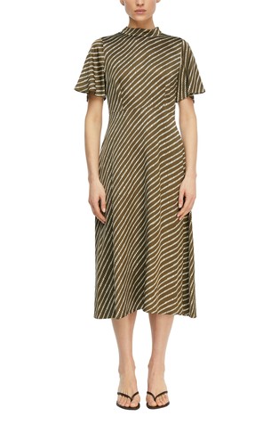 Midi satin dress with striped pattern