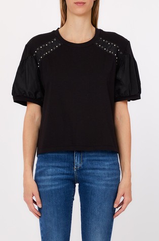 Stretch cotton tee with rhinestones