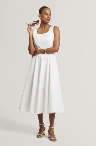 Midi haljina bez rukava od mješavine lana