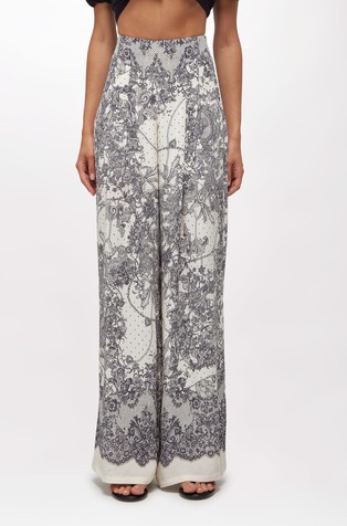 Wide-leg lace-print trousers