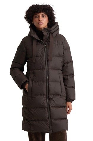 Quilted long hooded down jacket