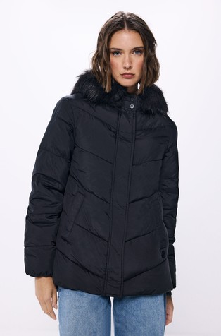 Sorona Aura padded jacket with hood fux fur trim