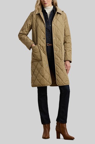 Prošiven kaput s kapuljačom i baršunastim obrubom