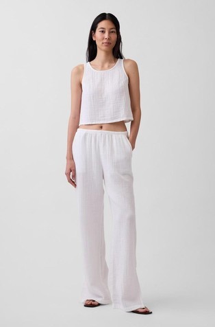 Cotton Gauze Easy Split-Hem Pants