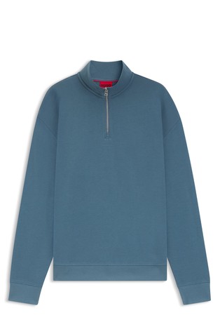 Cotton-terry zip-neck sweatshirt with logo print