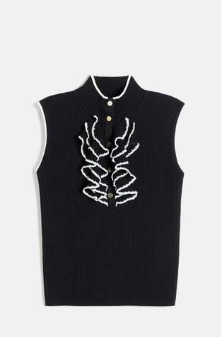 Ruffle-trimmed knit sleeveless top