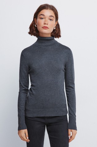 high neck jumper with buttons on cuffs