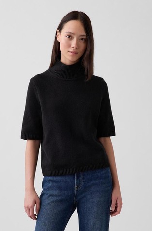 CashSoft Mockneck Elbow-Sleeve Sweater