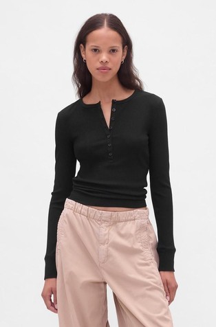 Ženska majica dugih rukava s henley ovratnikom