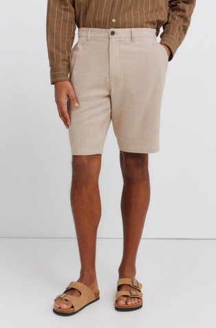 Dobby cotton and linen comfort fit Bermuda shorts
