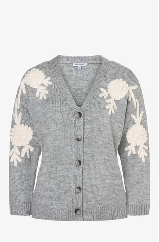 Kardigan s V-izrezom i cvjetnim vezovima