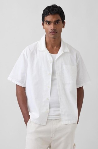 Linen-Cotton Relaxed Straight-Hem Shirt