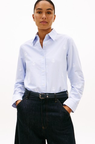 Relaxed Fit Striped Embroidery Oxford Shirt