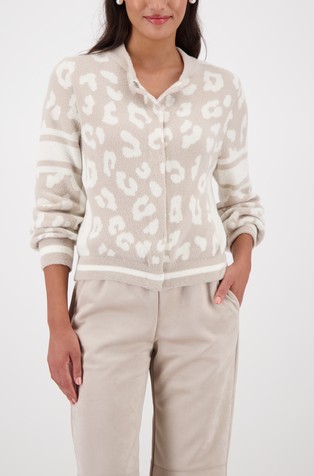 Fluffy cardigan with leopard pattern and stripes