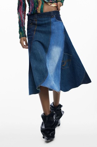 Denim patch skirt
